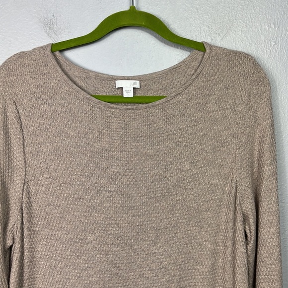 J.Jill Tan Long Sleeve Waffle Knit Sweater Tunic Top Large - Picture 2 of 6
